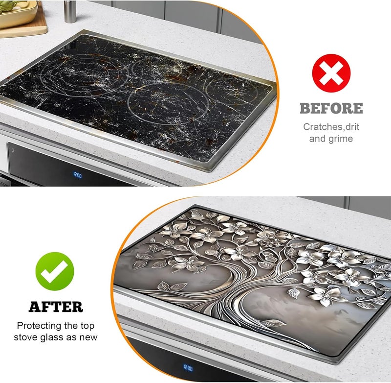 AOHMPT Multi-Design Silicone Stove Cover for Glass/Electric Stoves - 3-in-1 Heat-Resistant Protector Mat, Non-Slip Drying Rack 30" L x 21" W - Image 5